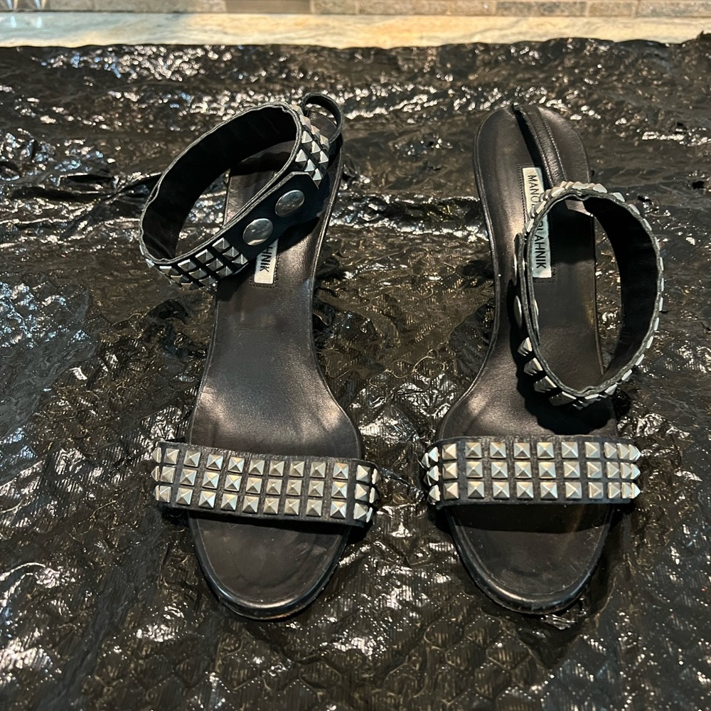 Manolo Blahnik black studded sandals